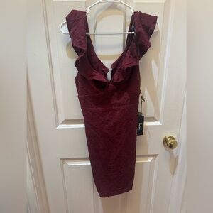 Lulu's Burgundy Backless Ruffle Dress